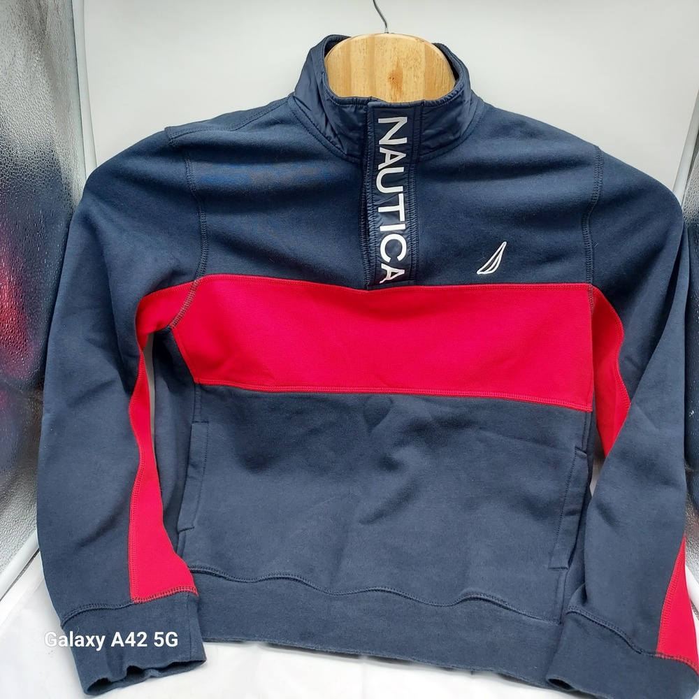 Nautica Mens Small Pullover Sweatshirt Colorblock 1/4 Snap Mock Neck - Picture 7 of 8